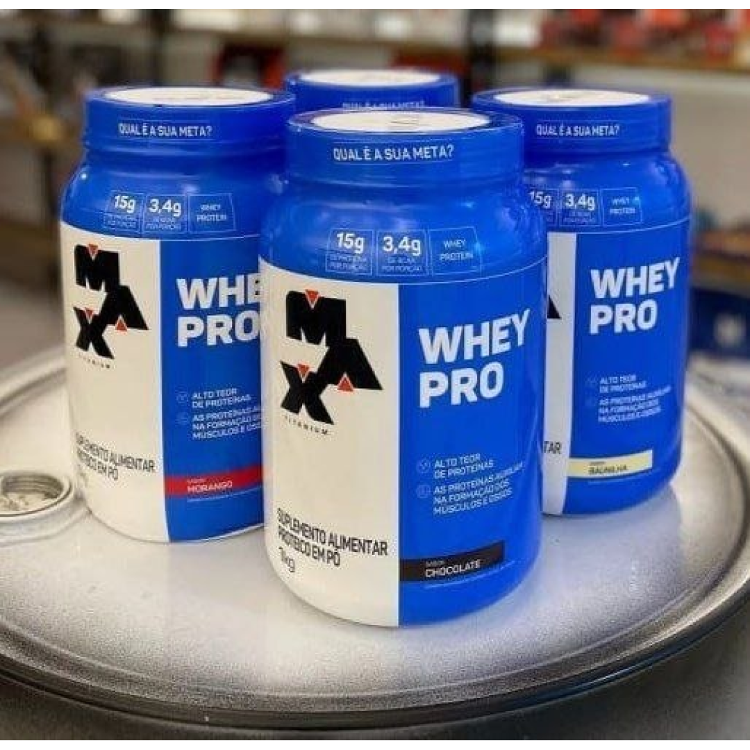 Whey Protein 1kg Whey Pro Max Titanium Sabor Morango BCAA e Aminoácidos