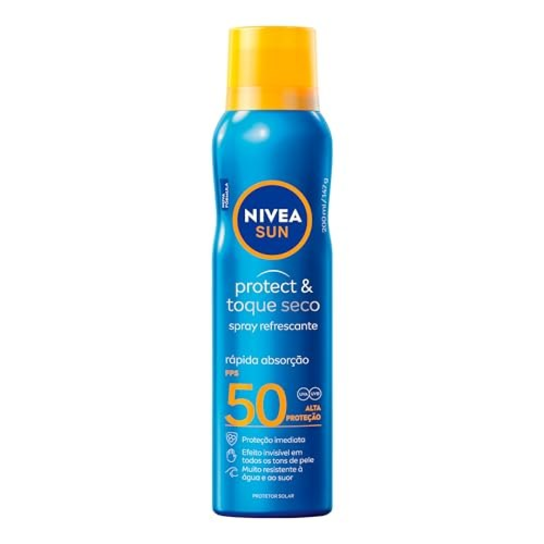Nivea Sun Protetor Solar Spray Protect & Toque Seco Fps 50 200ml, Alta Proteção Uva/Uvb, Efeito Invisível, Rápida Absorção, Ação Refrescante