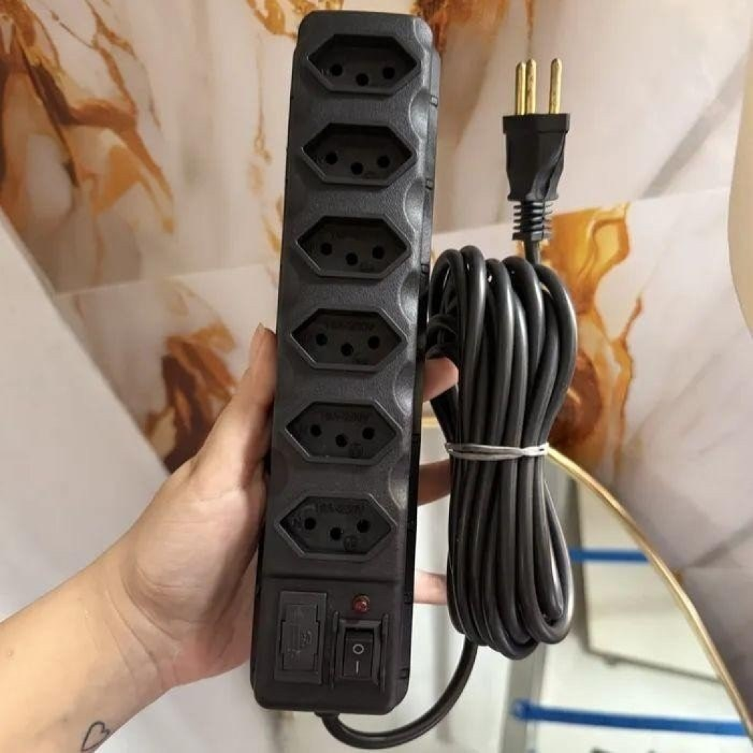 Extensão Elétrica 6 Tomadas Filtro Linha 10a Cabo 2 Metros Bivolt
