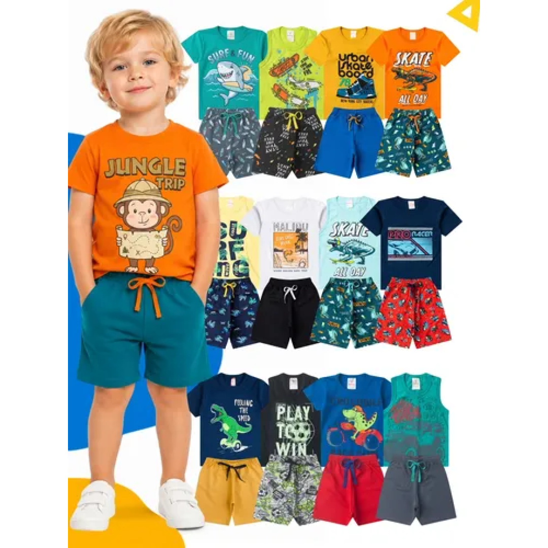 Kit Infantil Menino Verão 10 Peças Roupas Camiseta E Bermuda