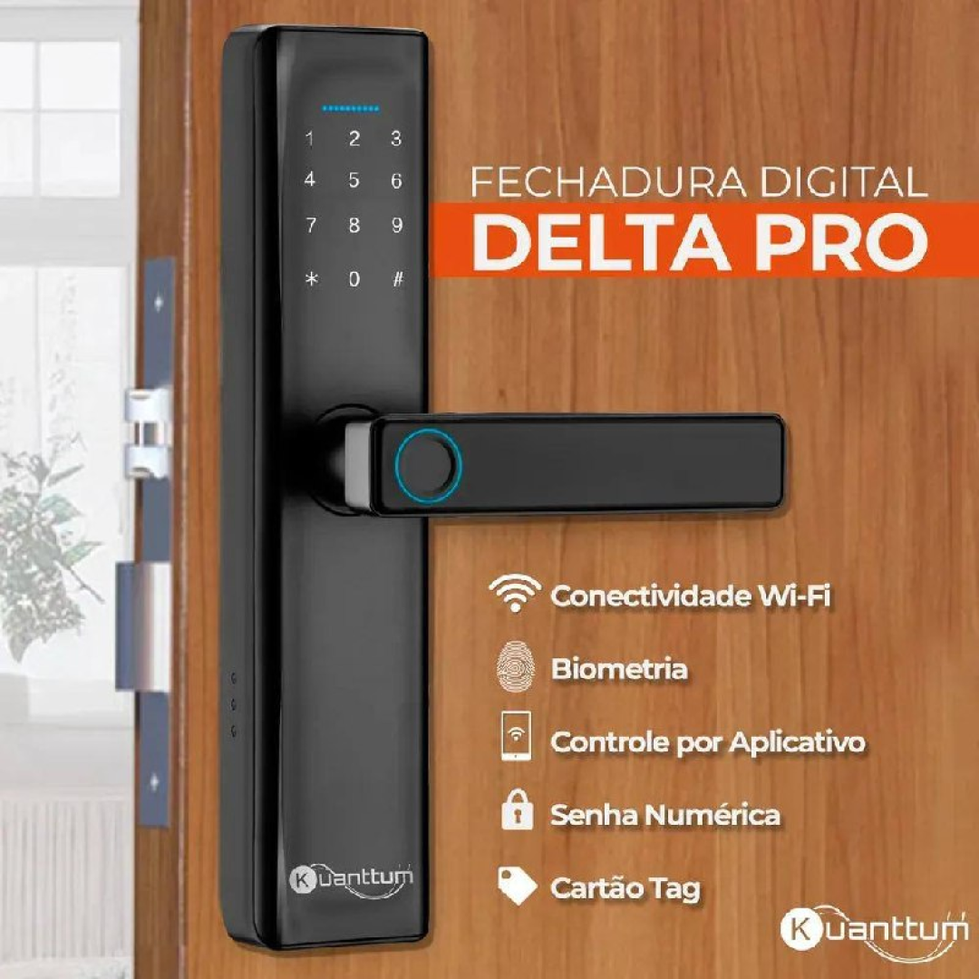 Fechadura Digital Biométrica Kuanttum Delta Pro Wifi Senha App Tuya