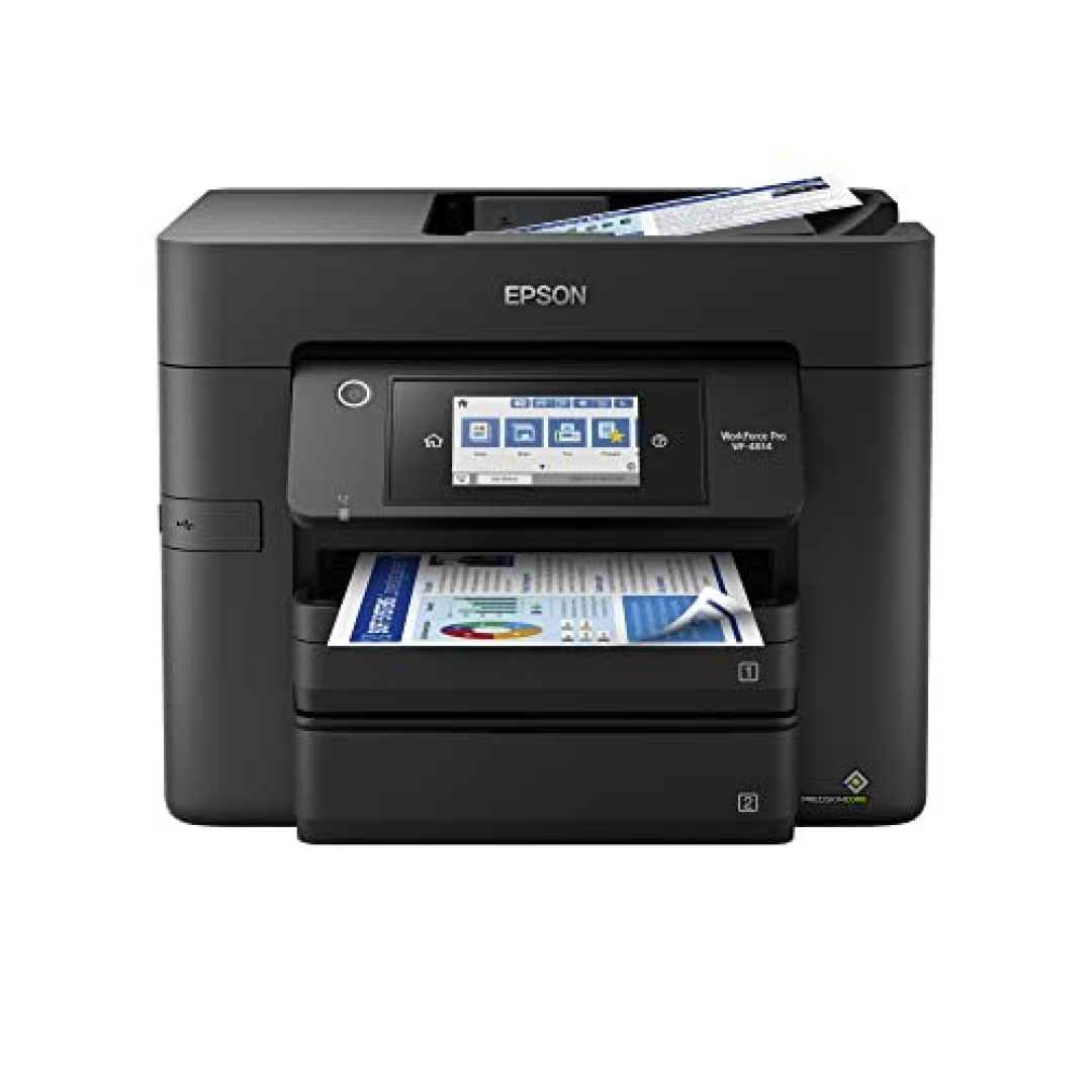 Epson Impressora multifuncional sem fio Workforce Pro WF-4834 com cópia automática de impressão frente e verso, digitalização e fax, ADF de 50 páginas, capacidade de papel para 500 folhas, tela