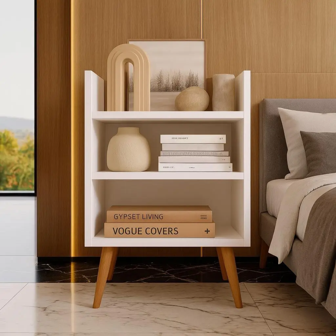 Criado Mudor P/ Cama Box Compacto C/ Prateleira Retrô