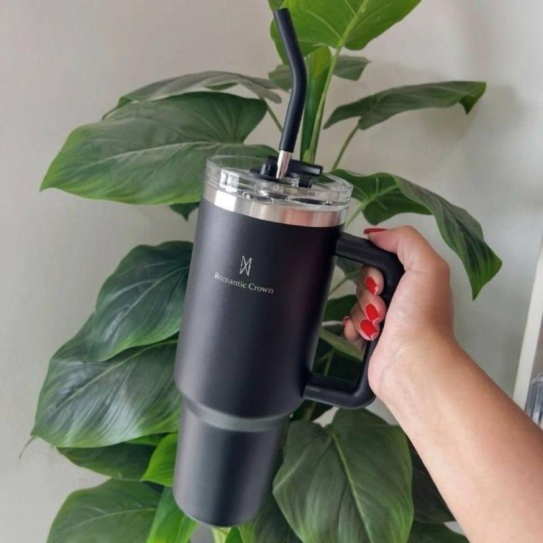 Copo Térmico Gigante 1,2l Inox Com Tampa E Inox Canudo