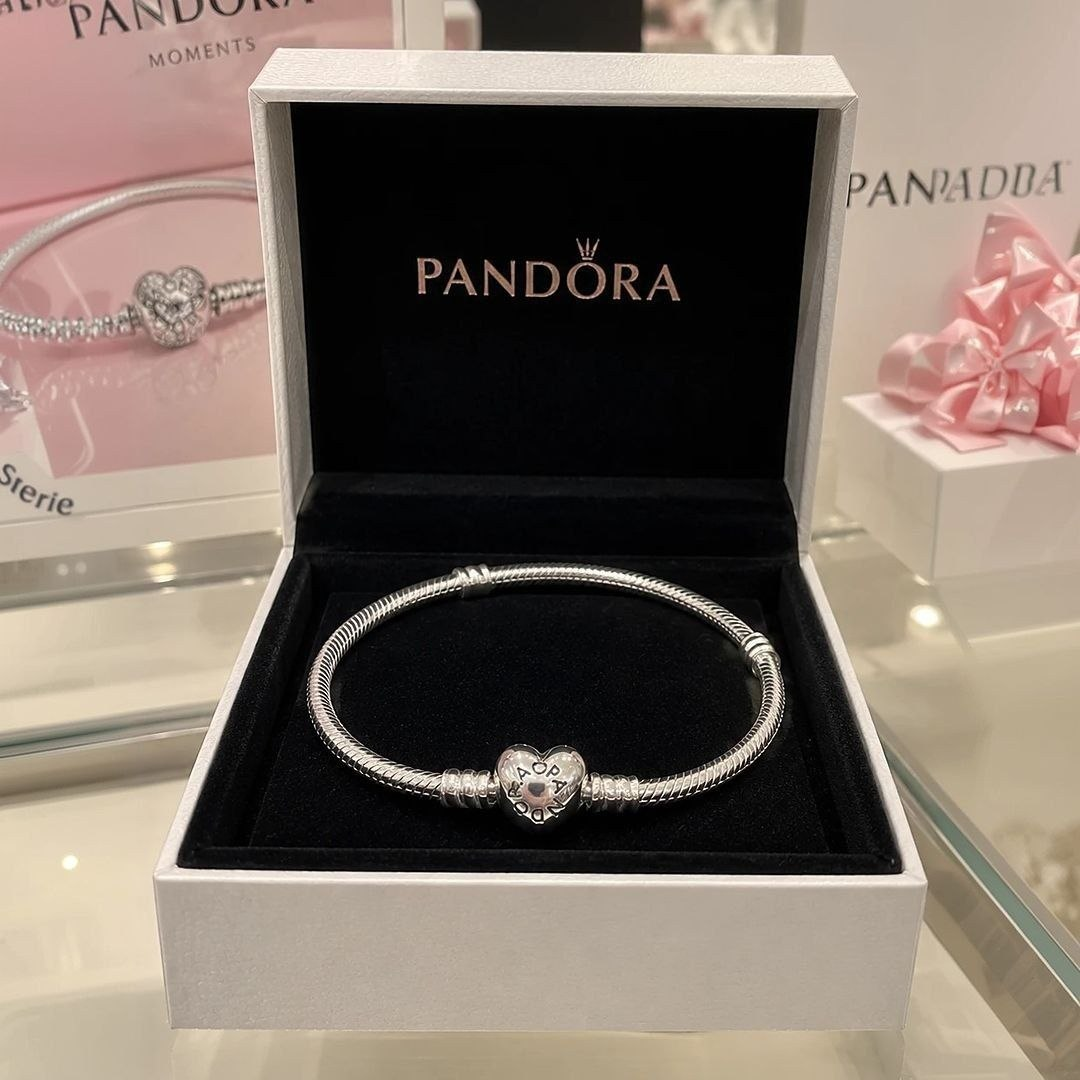 Bracelete Pandora Pulseira De Prata E Fecho Coracao 20 Cm