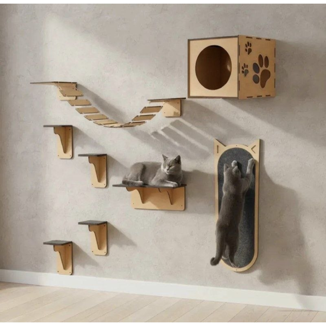 Arranhador de Parede para Gato MDF Playground Kit Nicho Ponte Degrau