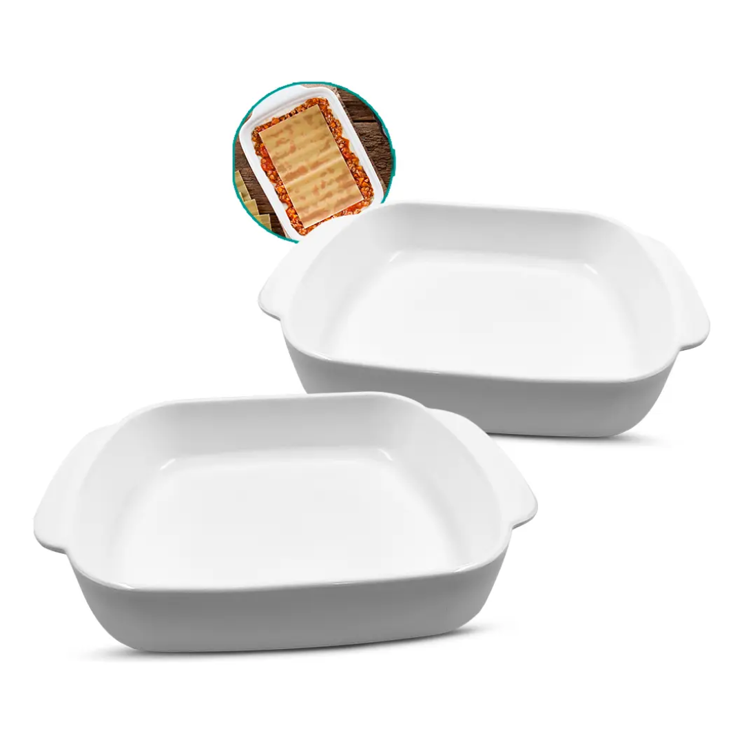 Kit 2 Travessa Retangular Refratária 1300ml Porcelana Branco