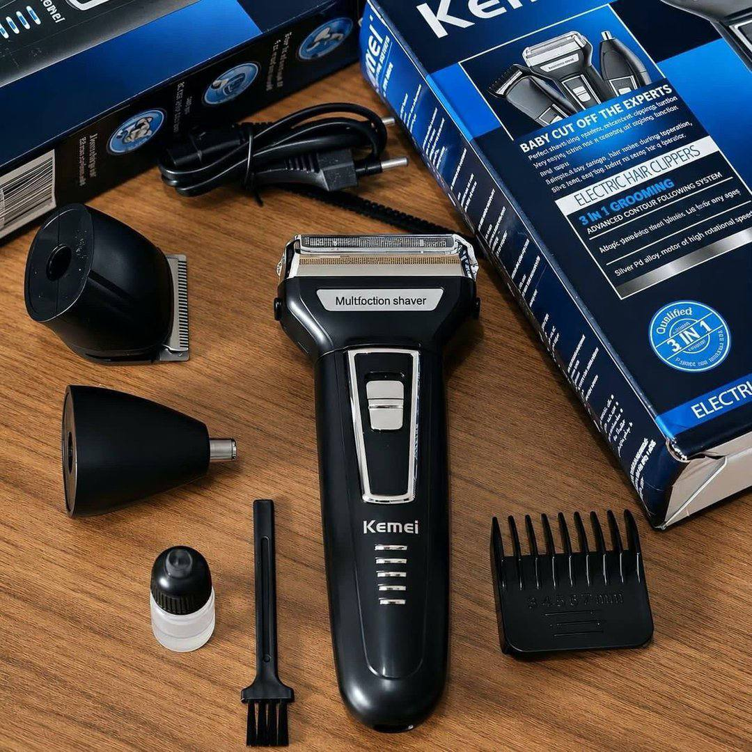 Máquina de aparar Barba E Pelos Barbeador 3 Em 1 Recarregável Bivolt Km6558 Preto