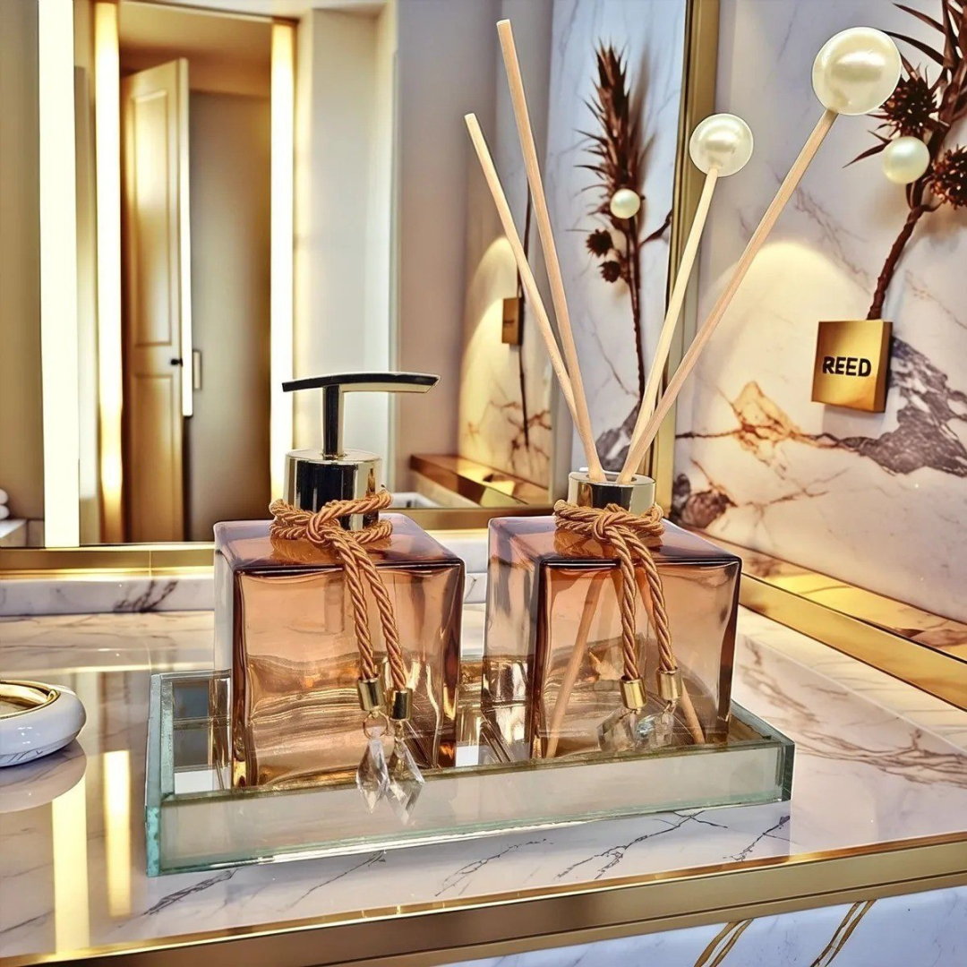 Kit Lavabo Completo Banheiro Com Bandeja Luxo Vidro