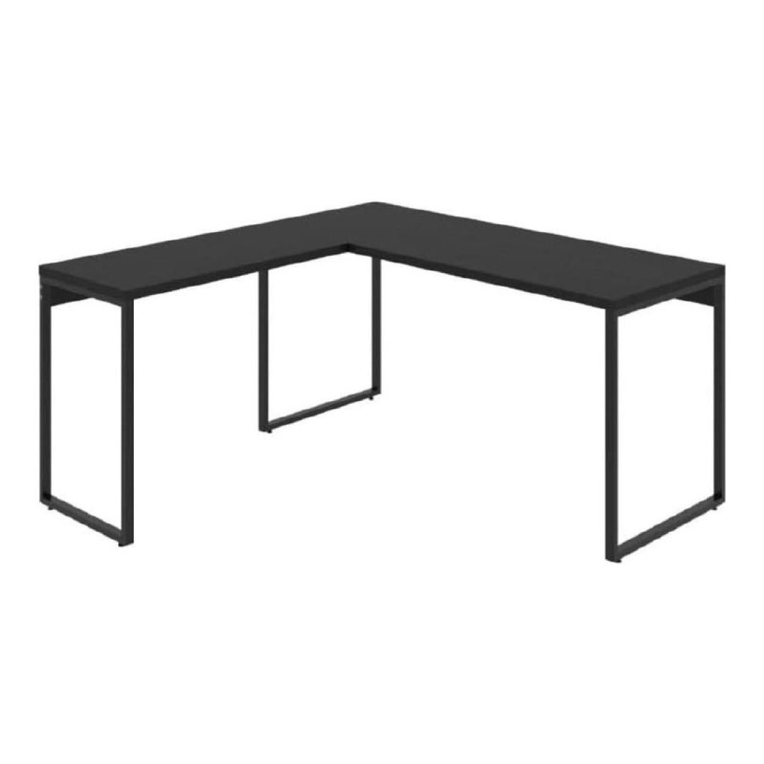 Mesa de Escritório em L Estilo Industrial 1,50mX1,50m Kuadra, Compace, Preto Ônix/Est.Preta