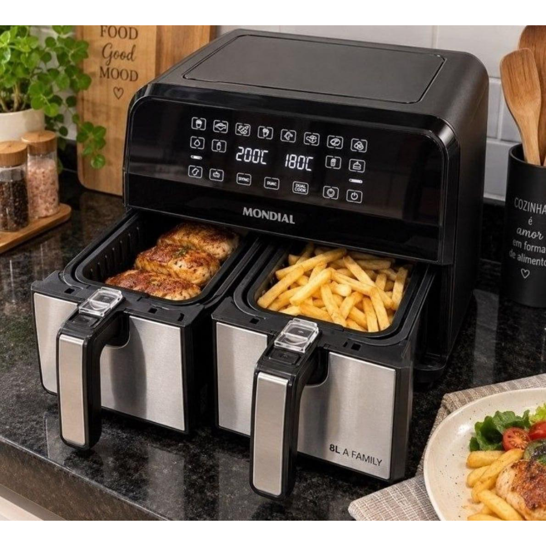 Fritadeira Air Fryer Dual Duplo Cesto 8L Mondial 2200W - AFD-01-BI