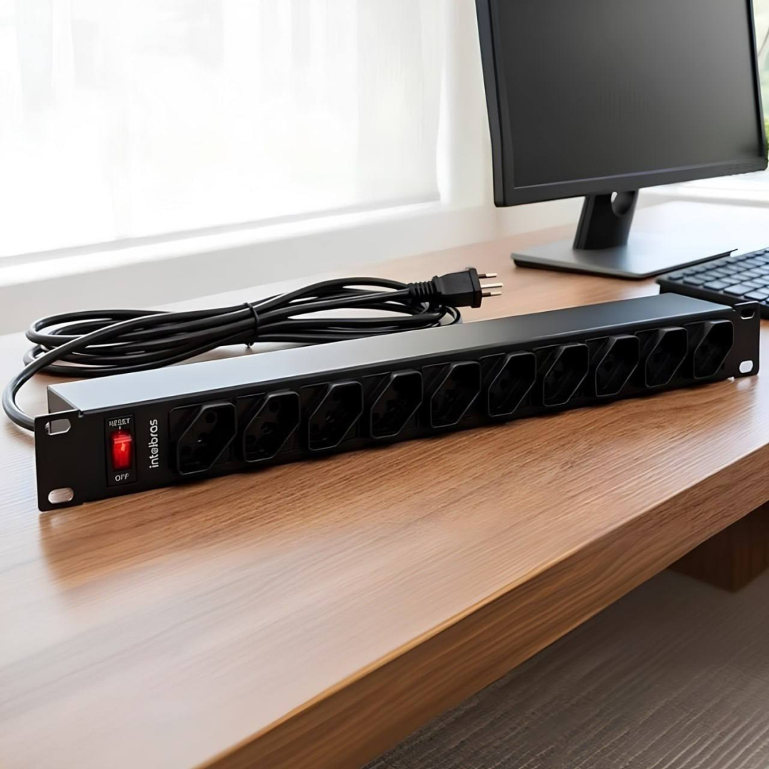 Protetor Eletrônico Com 12 Tomadas Para Rack Epr 212+ Preto Intelbras 110v/220v