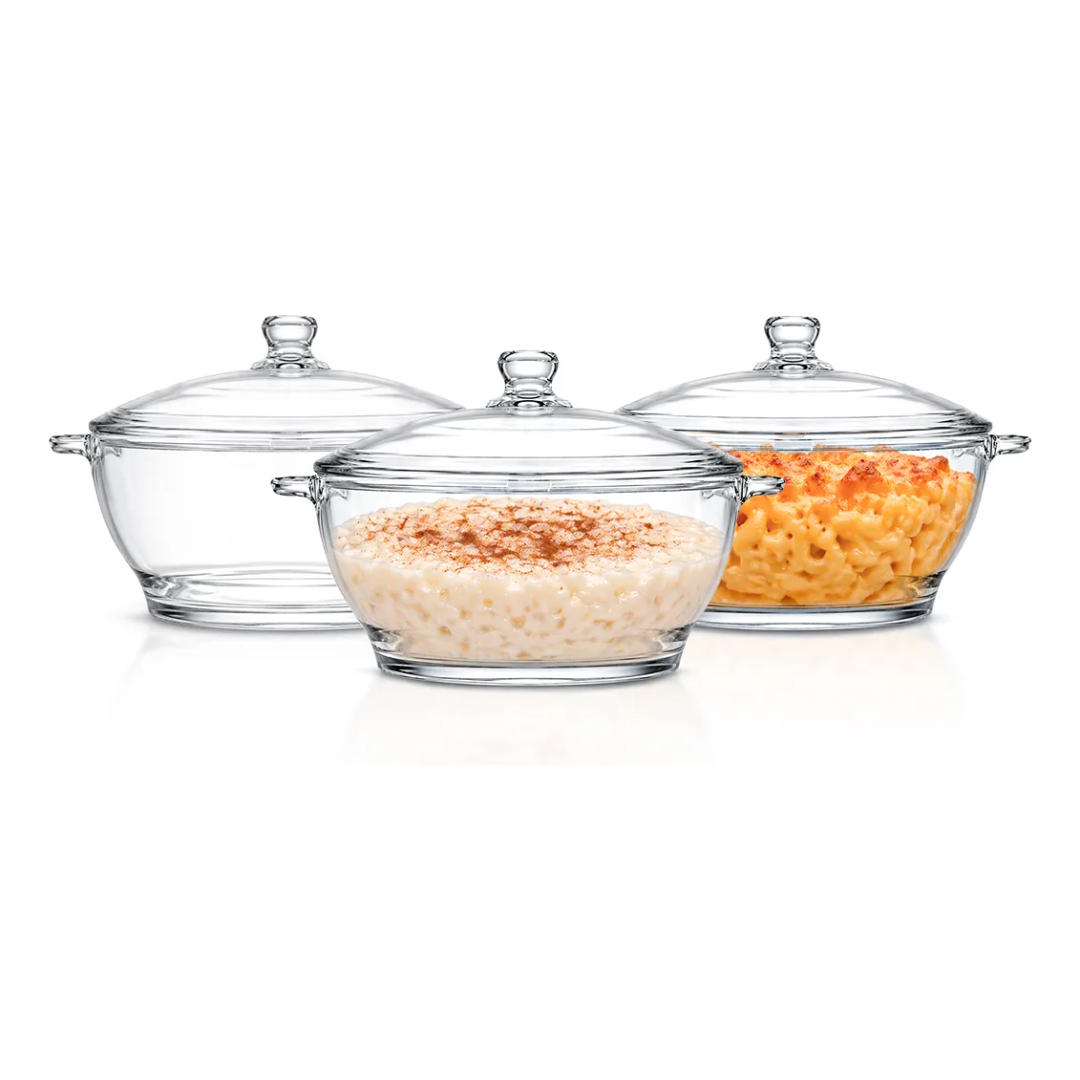 Kit 3 Travessas Assadeira Tigela Terrina Redonda Servir 1l
