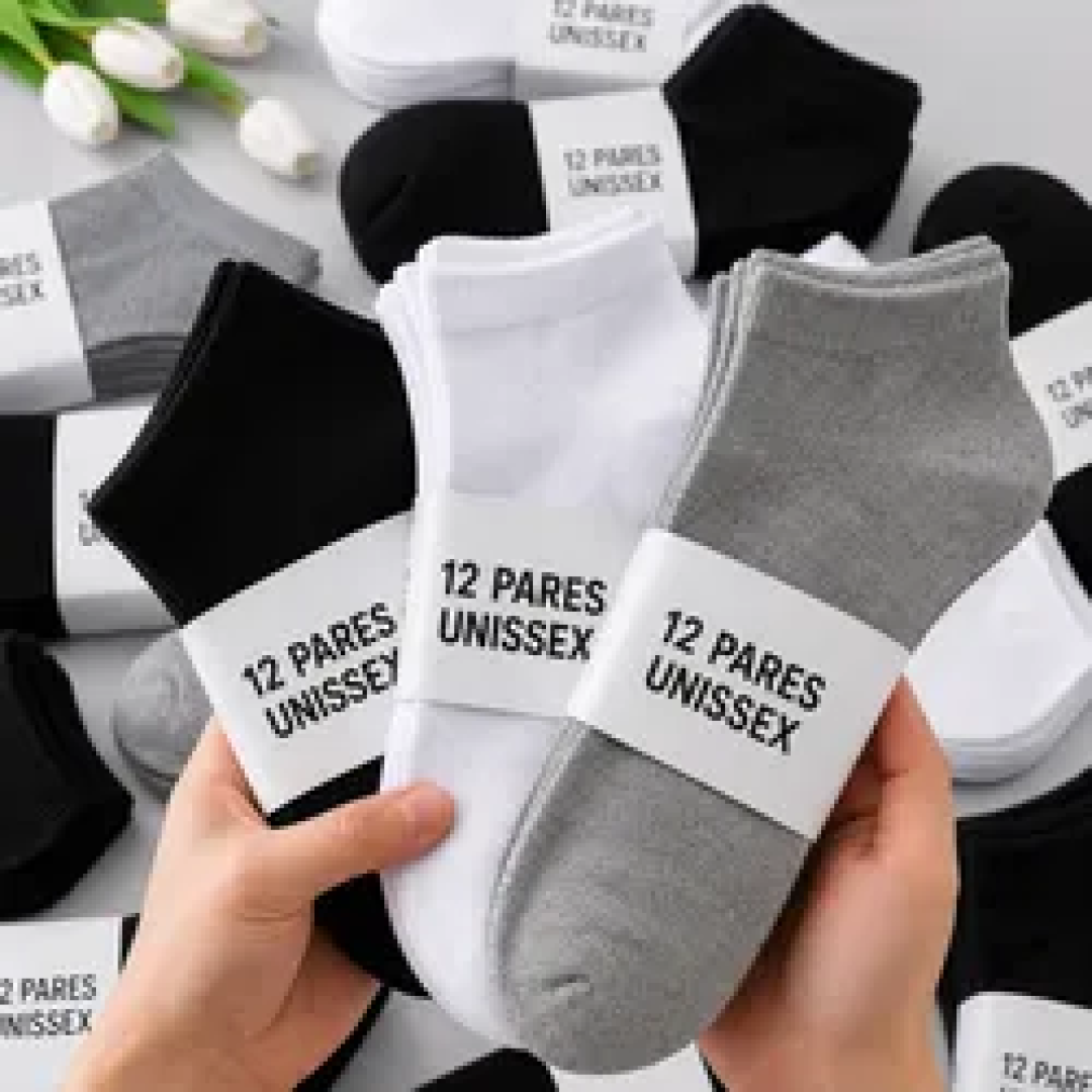 Kit com 12 Pares Meia Soquete Cano Curto