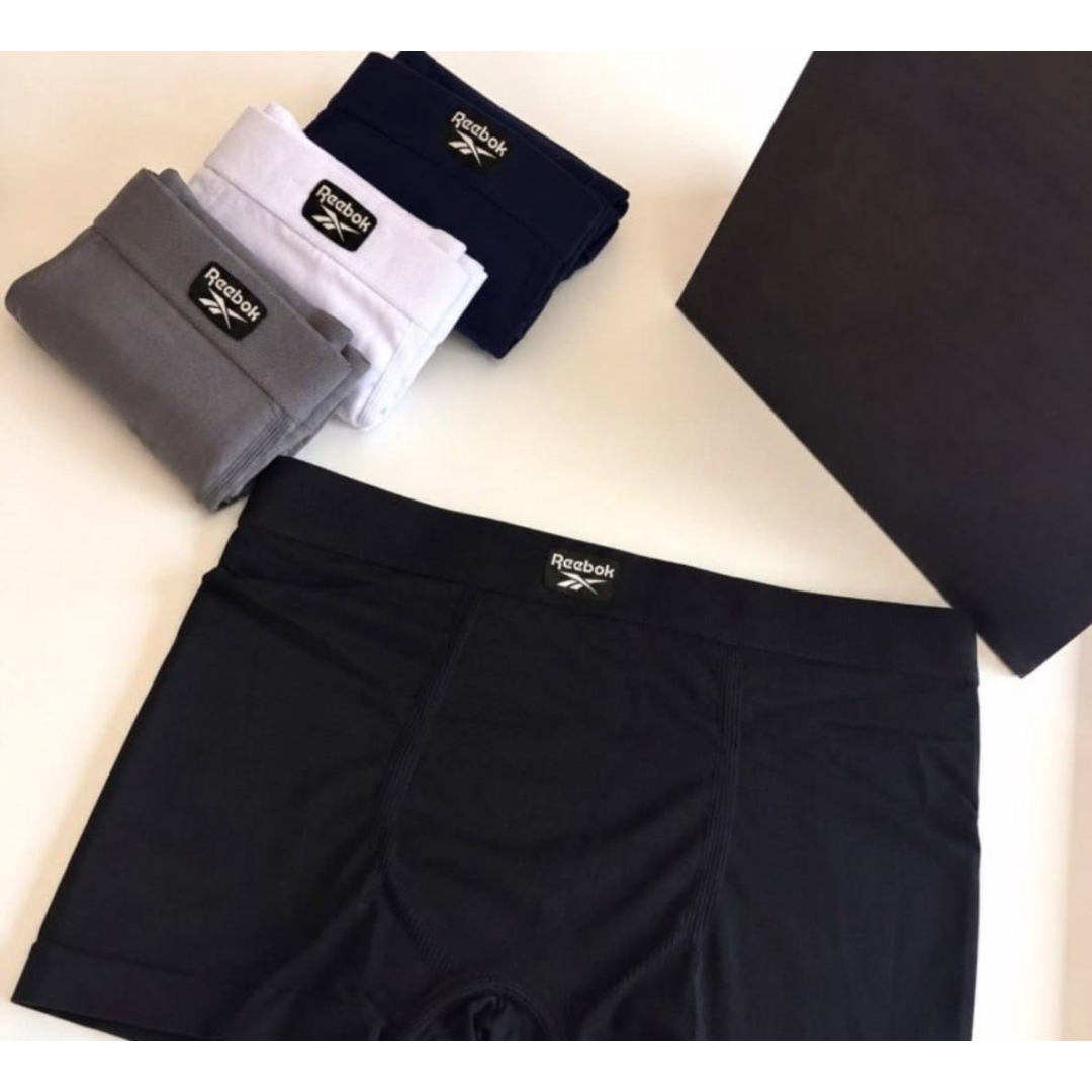 Kit 4 Cuecas Boxer Reebok Algodão Sem Costura Box Premium 2 Pretas 1 Cinza 1 Marinho Liso G - 46 A 48
