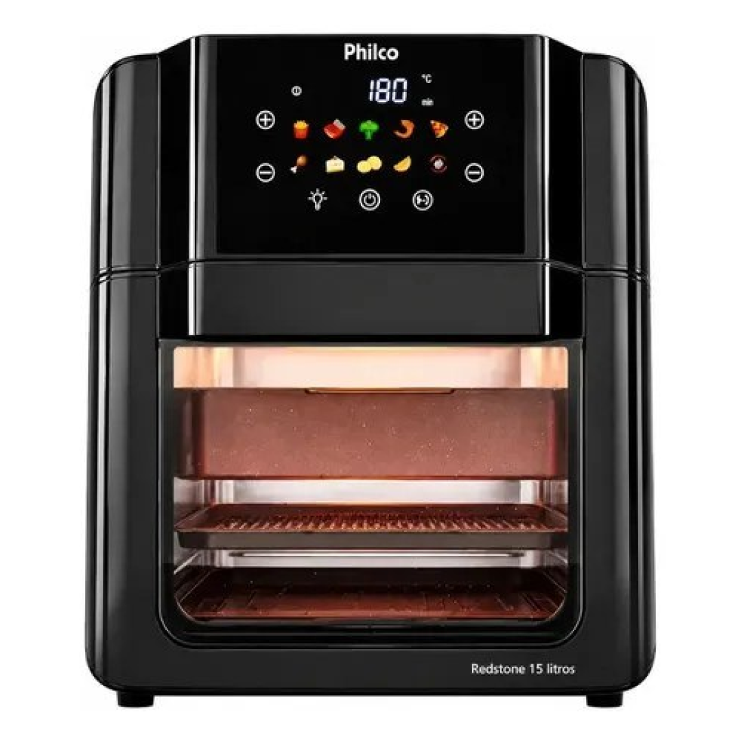 Philco Paf15c Fritadeira Air Fryer Oven 15 Litros Revestimento Redstone Porta Removível Luz Interna 10 Funções Preta 110V