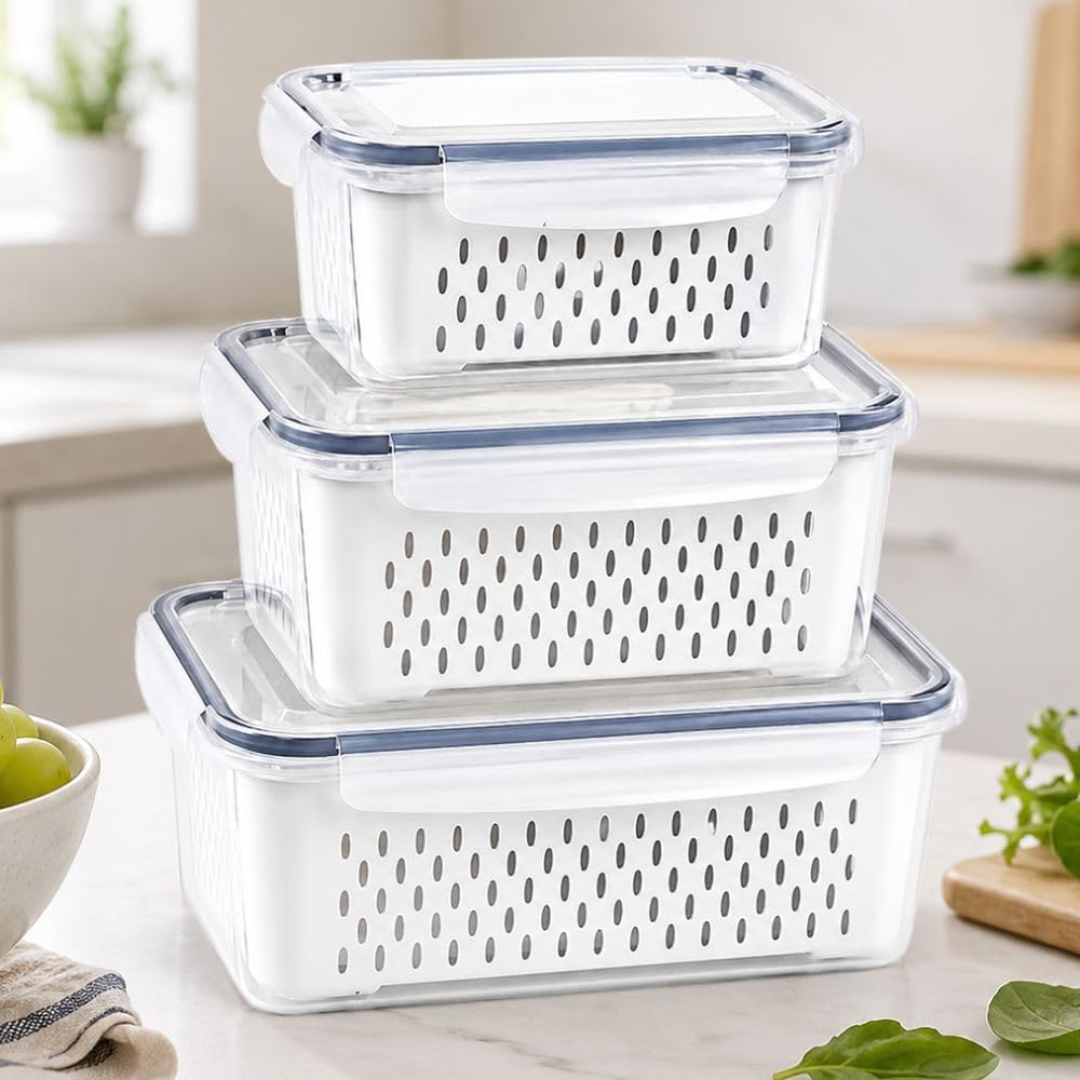 Kit com 3 Organizadores Geladeira com Tampas