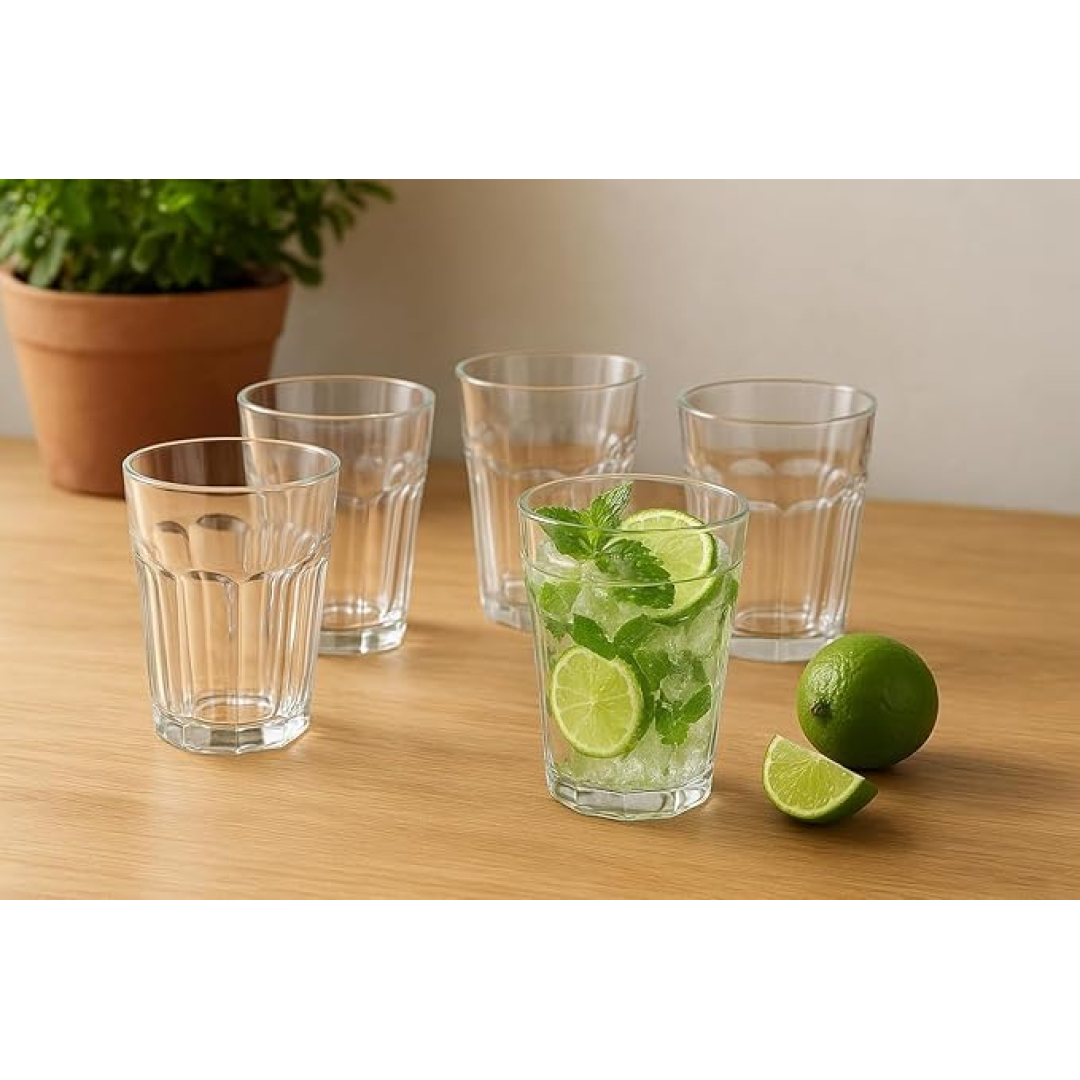 Kit com 6 Copos de Vidro Transparente Reforçado, 350ml, Acabamento Premium, Ideal para Diversas Bebidas
