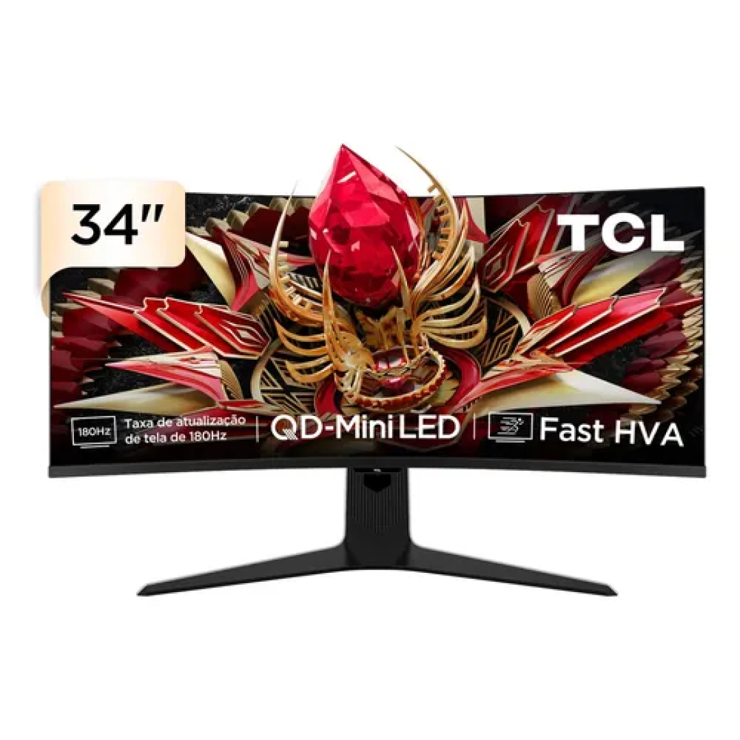 Monitor Gamer Curvo TCL 34 Polegadas QLED Mini LED WQHD R83Q 180Hz 1ms (GtG) HDR 1400 nits 34R83Q