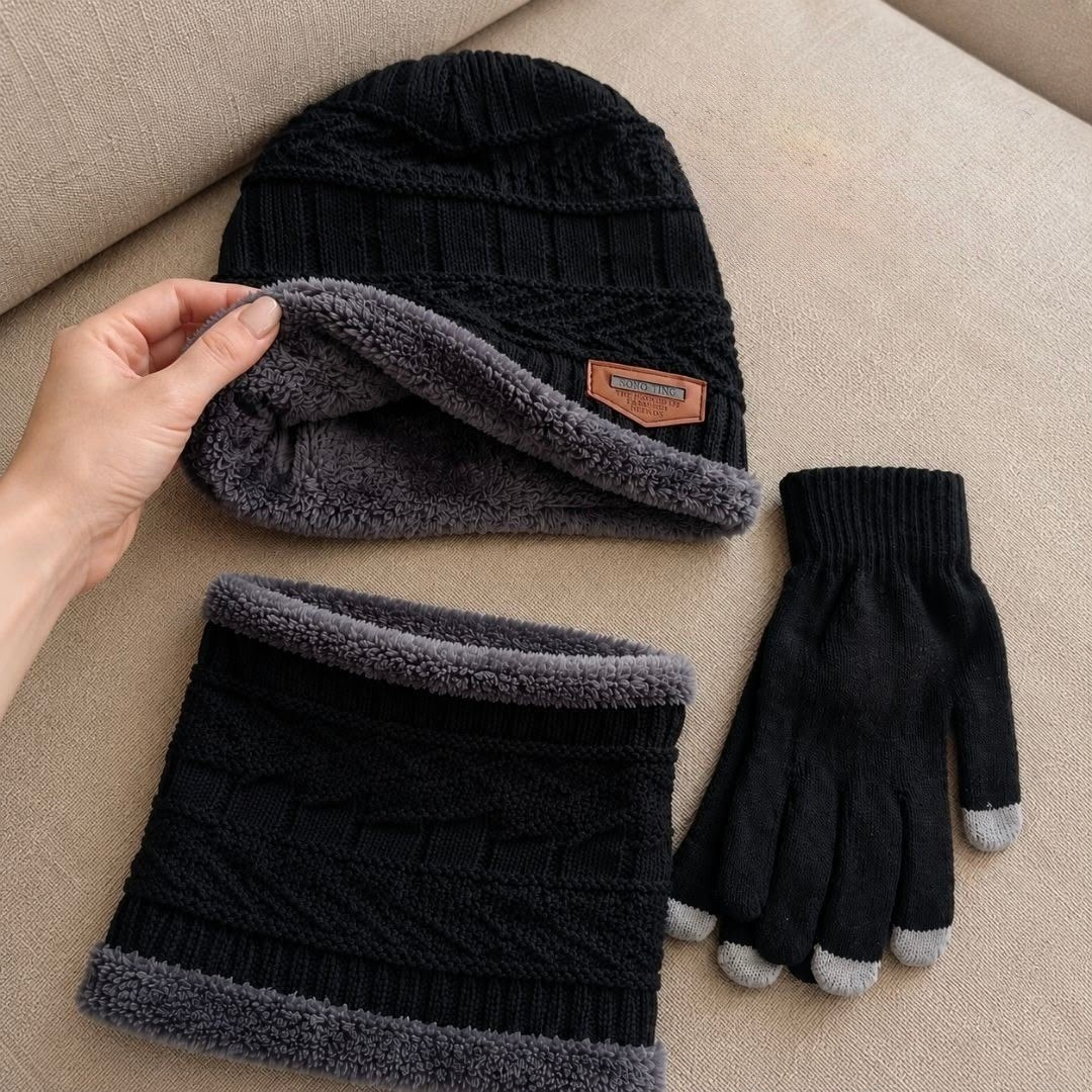 Kit Touca Gorro Cachecol Luva Touch Inverno Frio Masculino
