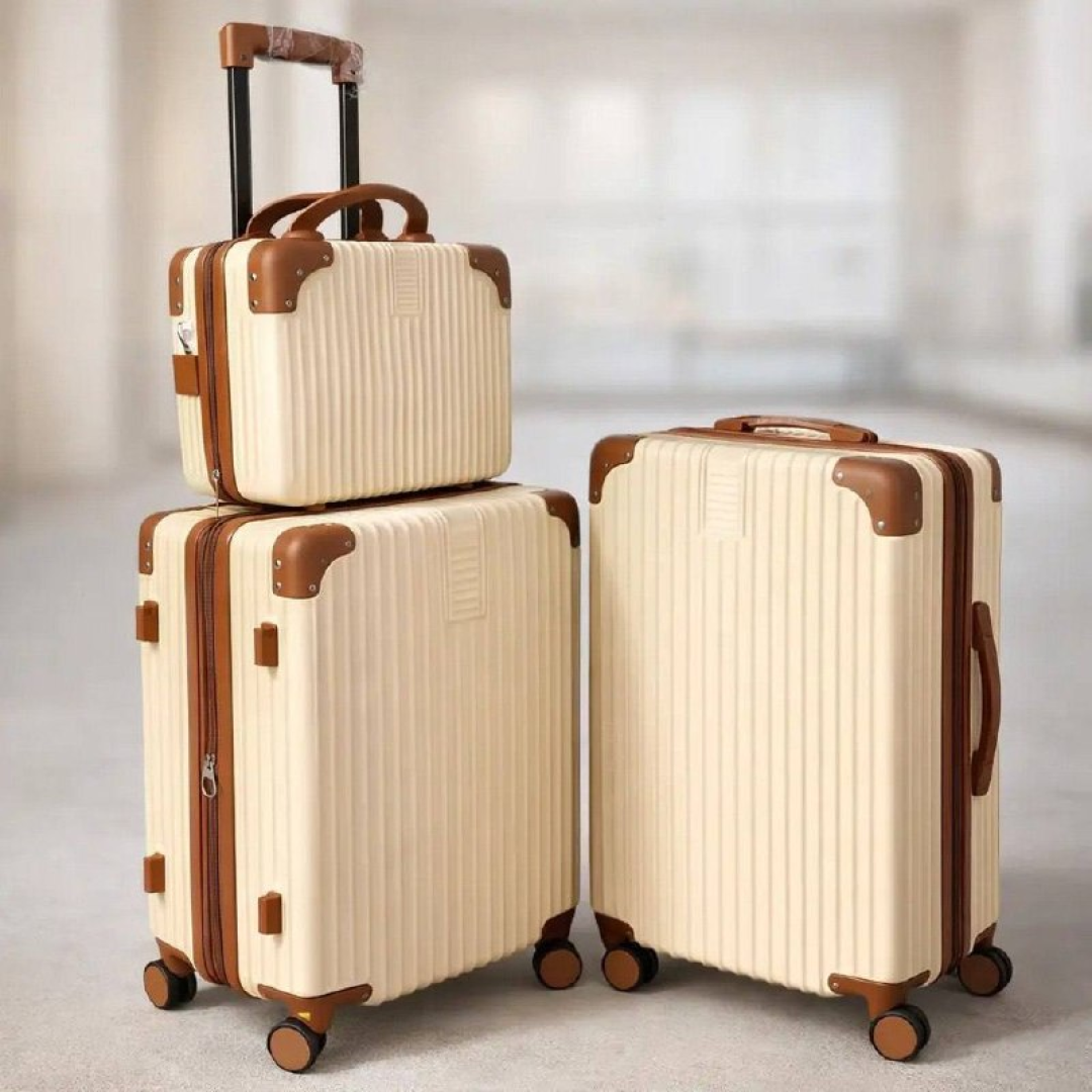 Kit Mala De Viagem Completo  10 + 23+ Frasqueira Bege Listras