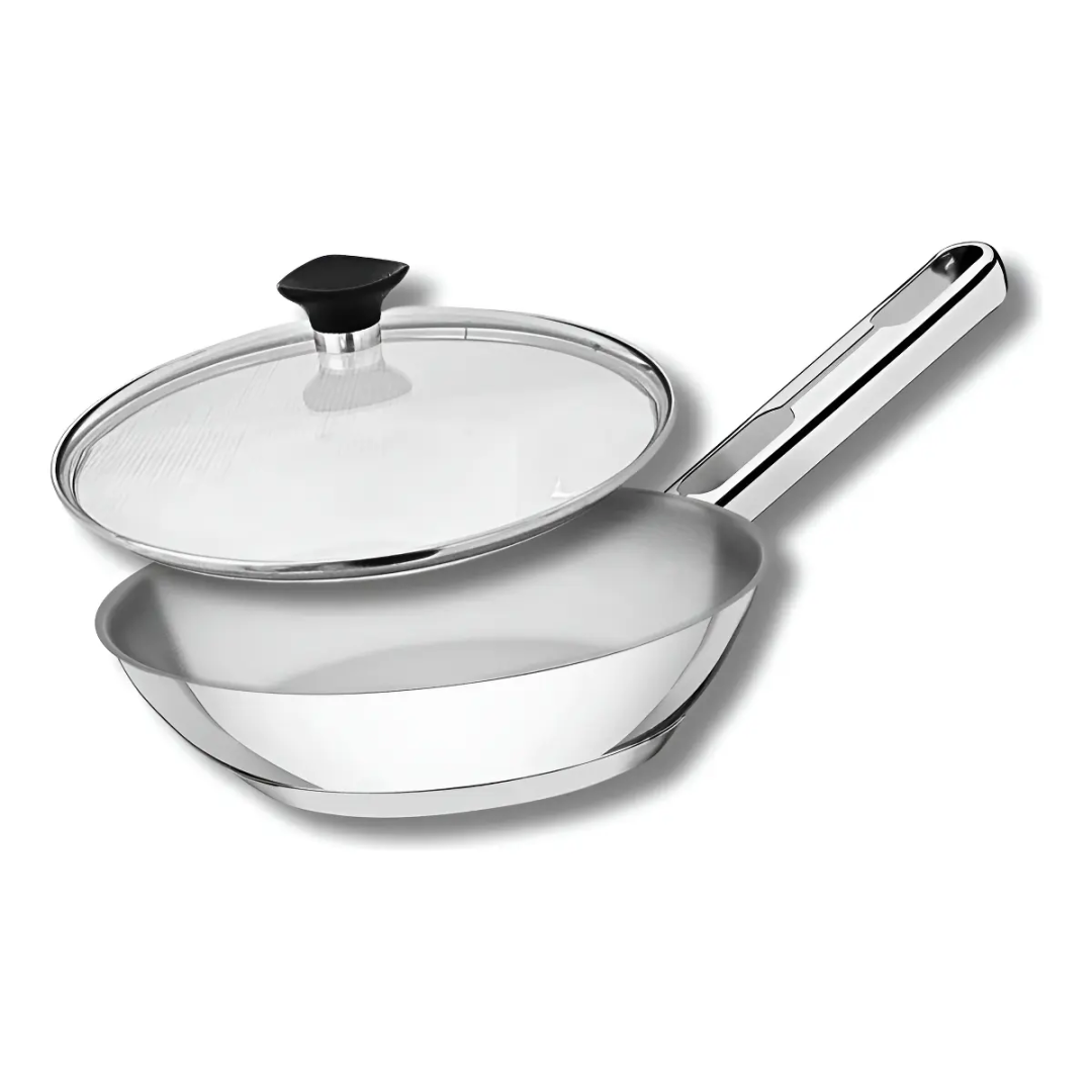 Frigideira Indução Allegra Em Aço Inox Com Tampa De Vidro