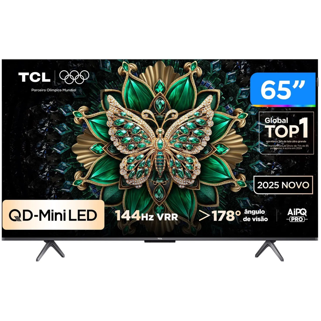 Smart TV 65" TCL 4K UHD MiniLED 65C6K 120Hz Google TV AiPQ Google Assistente 4 HDMI 2 USB