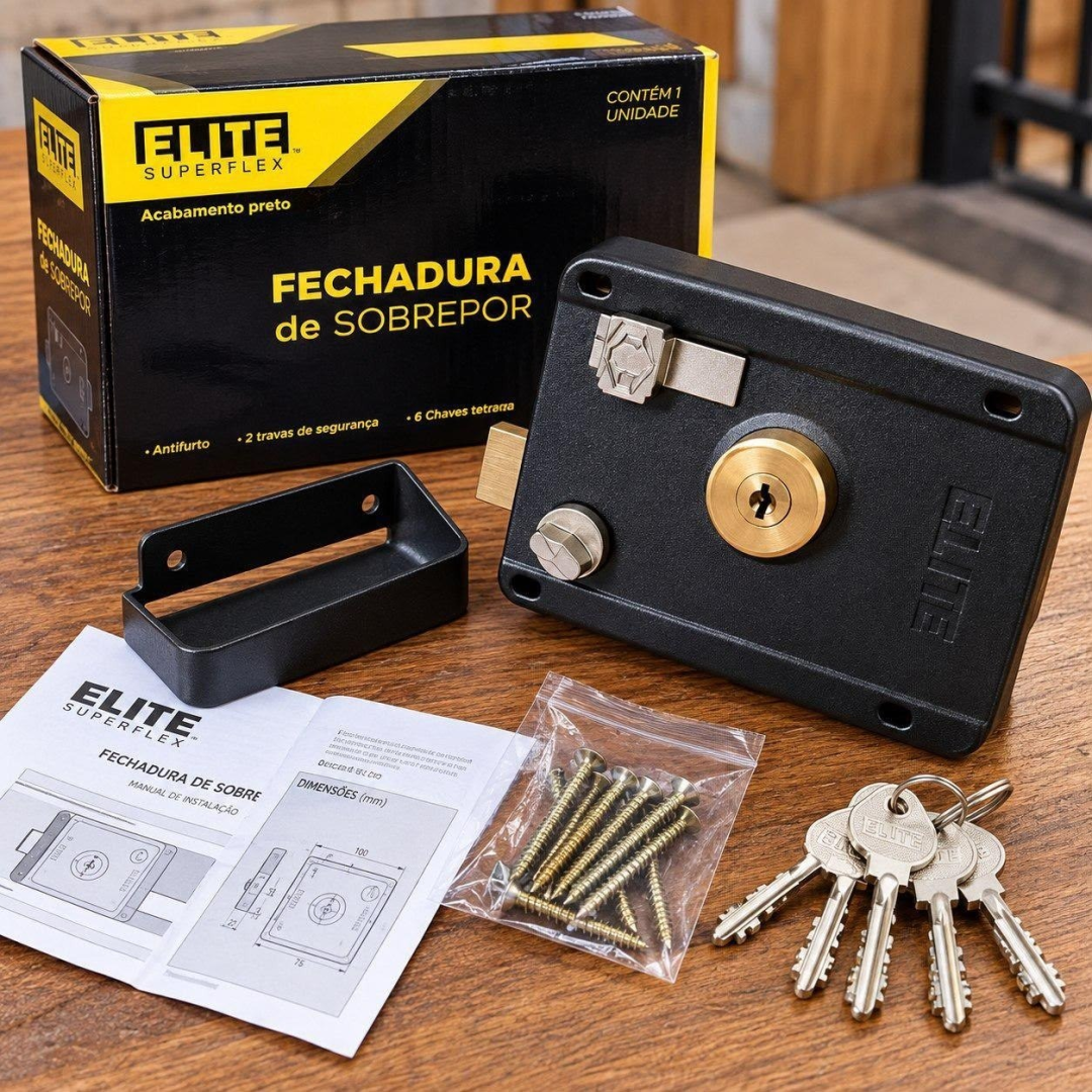 Fechadura Para Portão Sobrepor Externo Manual 6 Chaves