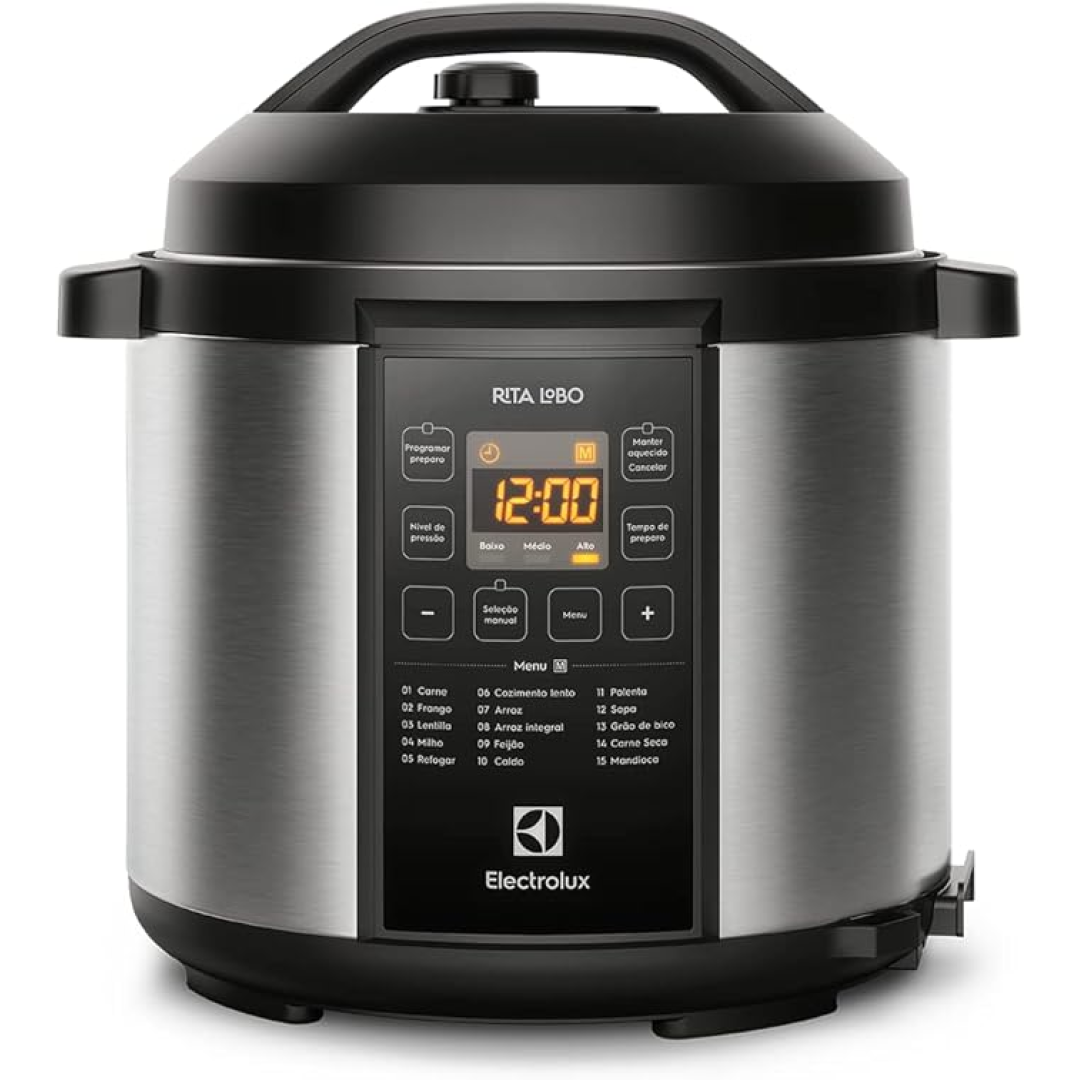 Electrolux Panela pressão elétrica Electrolux digital capacidade 6L silenciosa segura 10 travas segurança 15 receitas pré-programadas 3 níveis pressão PCC20 inox preto 127v por Rita Lobo