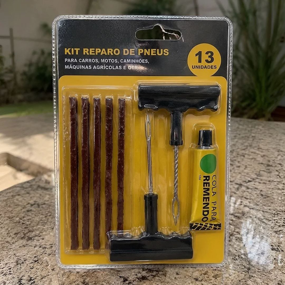 Kit Reparo Pneu Furo Remendo Carro Moto + Refil Macarrão