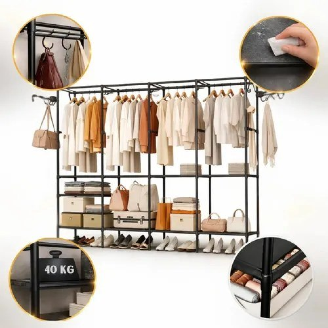 Arara Organizadora 4 Colunas Em Aço Resistente Guarda Roupa