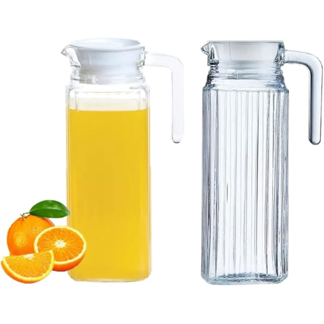 Conjunto De 2 Jarras De Vidro Com Tampa De 1 Litro Resistente Suco Agua Bebidas Casual Sofisticada Cozinha Cabe Na Porta Da Geladeira