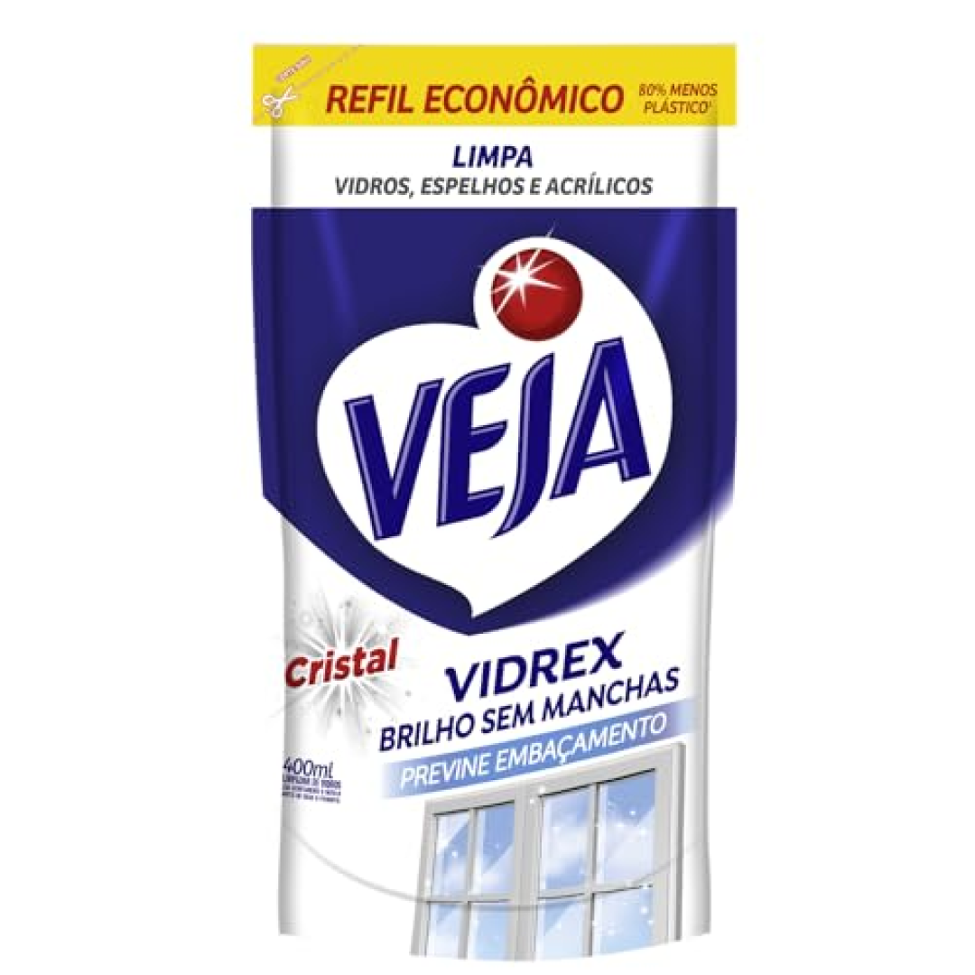 Refil Veja Limpa Vidros Vidrex Cristal 400ml (10 Unidades)