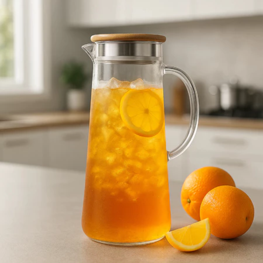 Jarra de Vidro 1,7L Borossilicato Transparente com Tampa Bambu