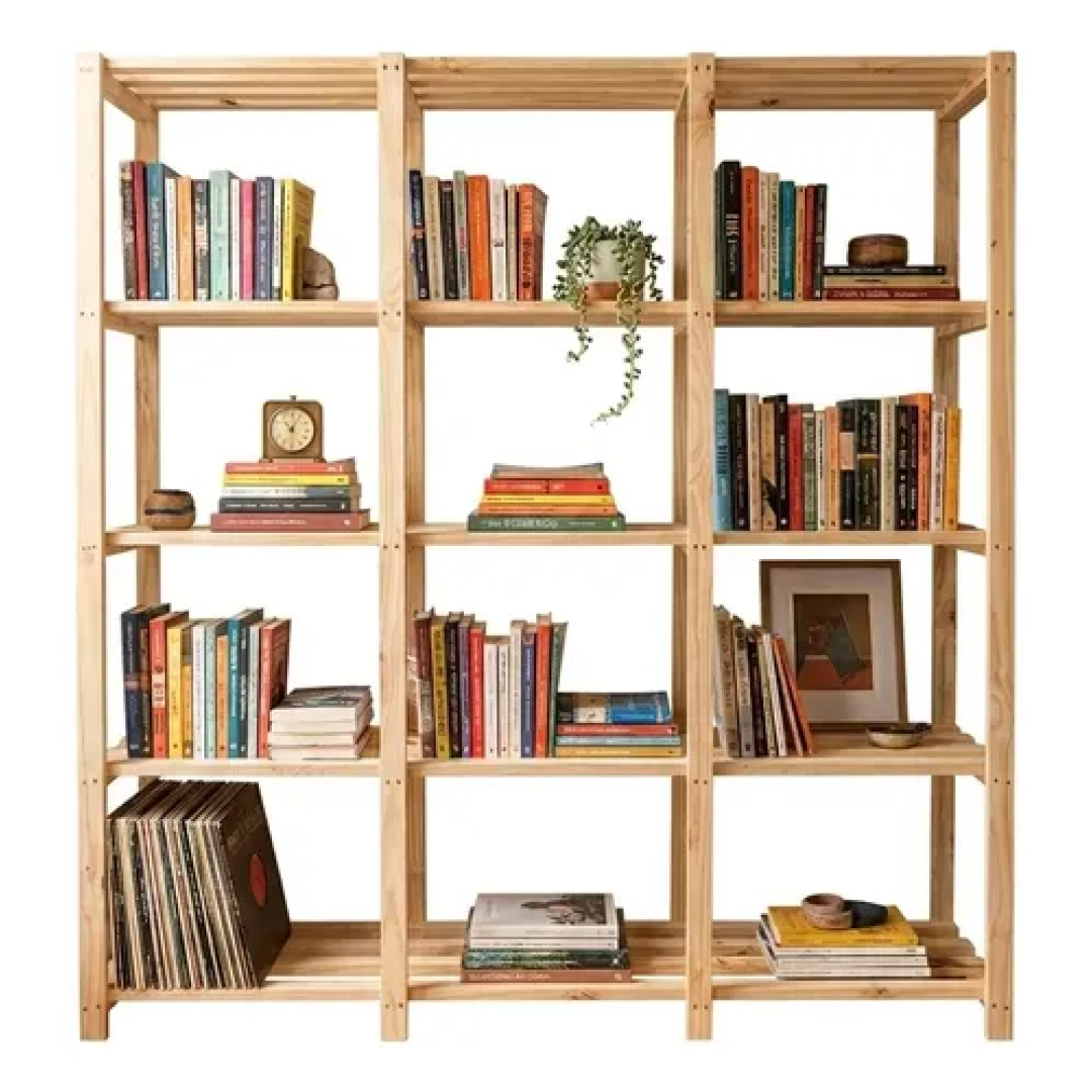 Estante Biblioteca Madeira Pinus Com Cinco Prateleiras Marrom