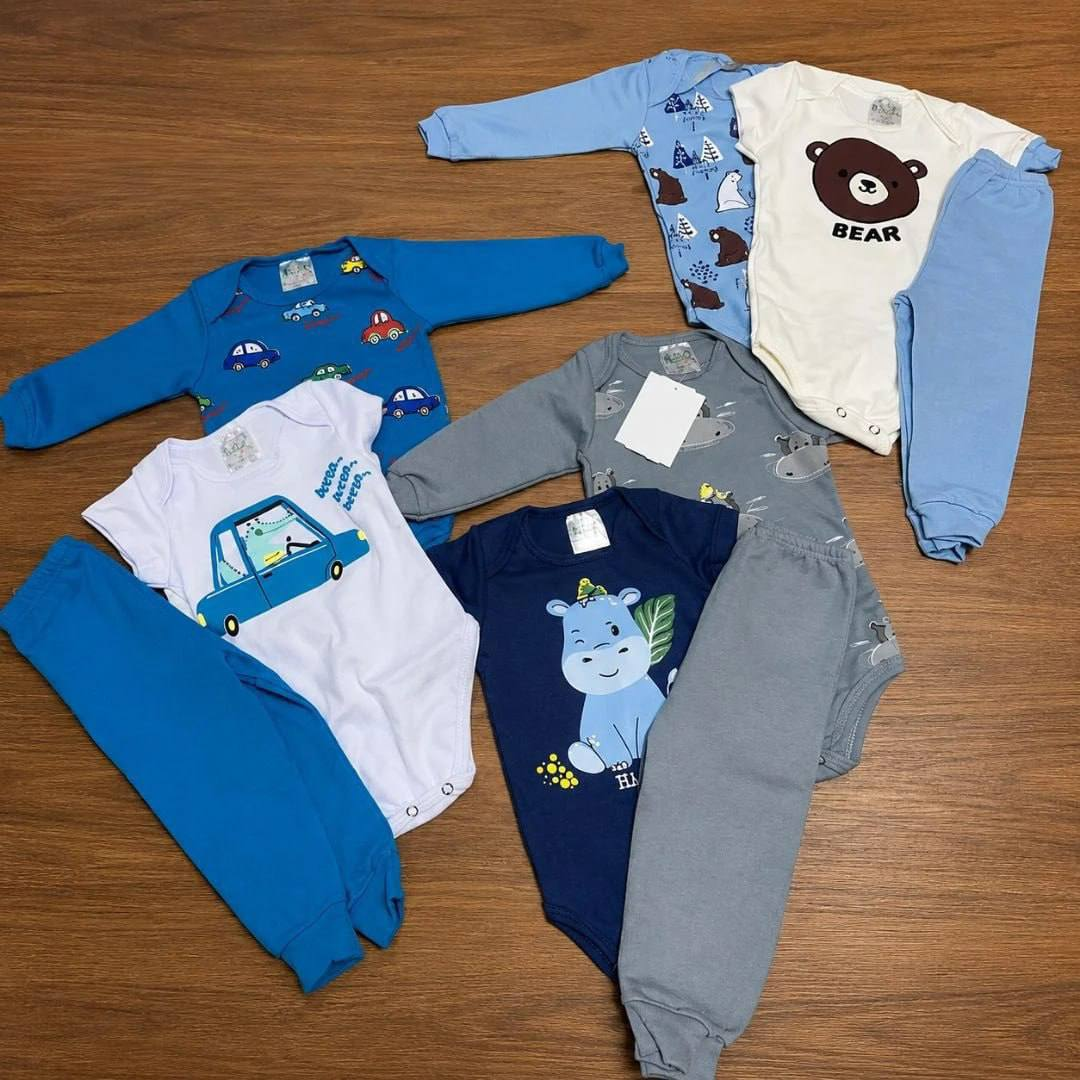 Kit 9 Peças Body Bebê Menino Algodão Inverno Manga Longa