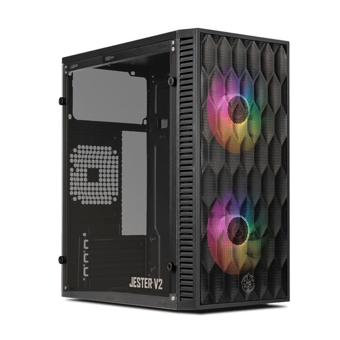 Gabinete Gamer Tgt Jester V2, Rainbow, Mini-Tower, Lateral de Acrilico, Com 2 Fans, Preto