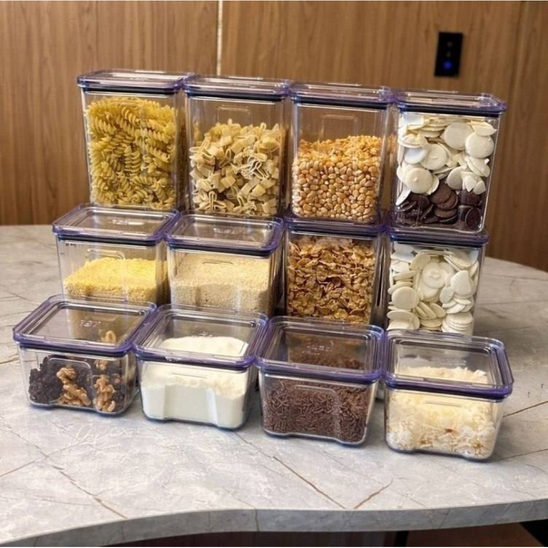 Kit 12 Potes Herméticos Porta Mantimentos Quadrado Cozinha Cor Transparente