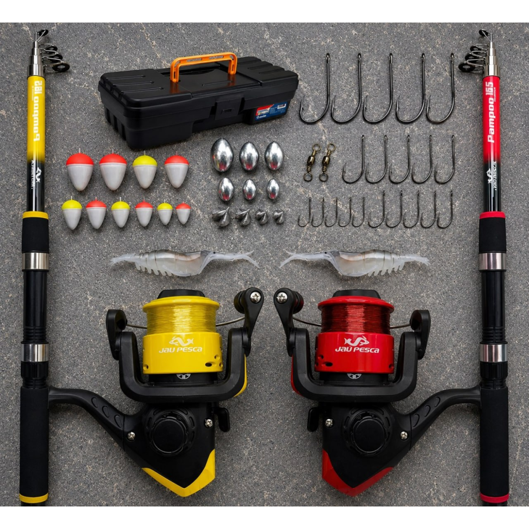 Kit De Pesca Duplo Vara + Molinete E Acessorios Jau Pesca