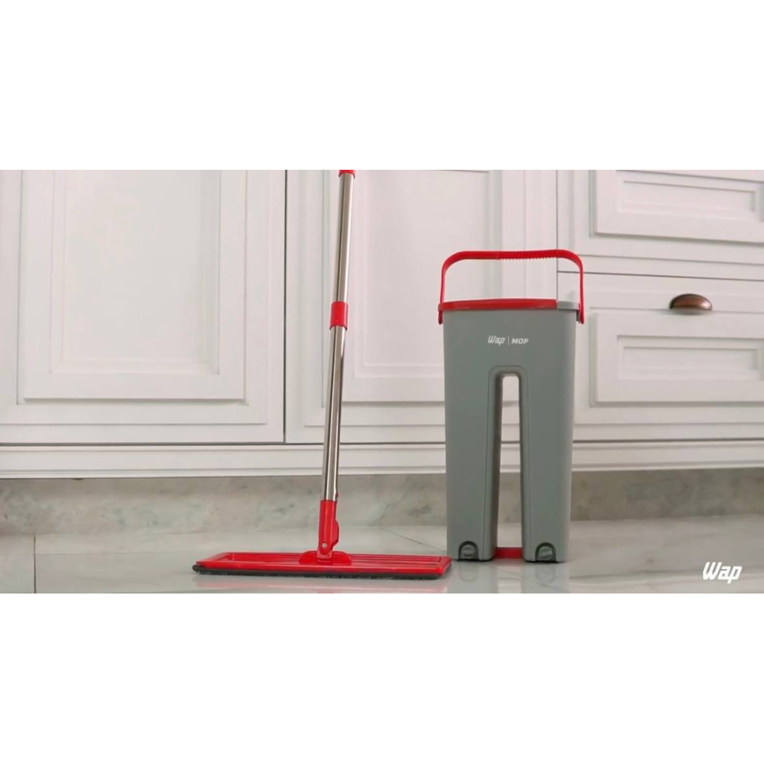 WAP Vassoura MOP com Balde MOP DUPLO COMPACTO Multiuso, Lava e Seca, com Refil de Microfibra, 8 Litros