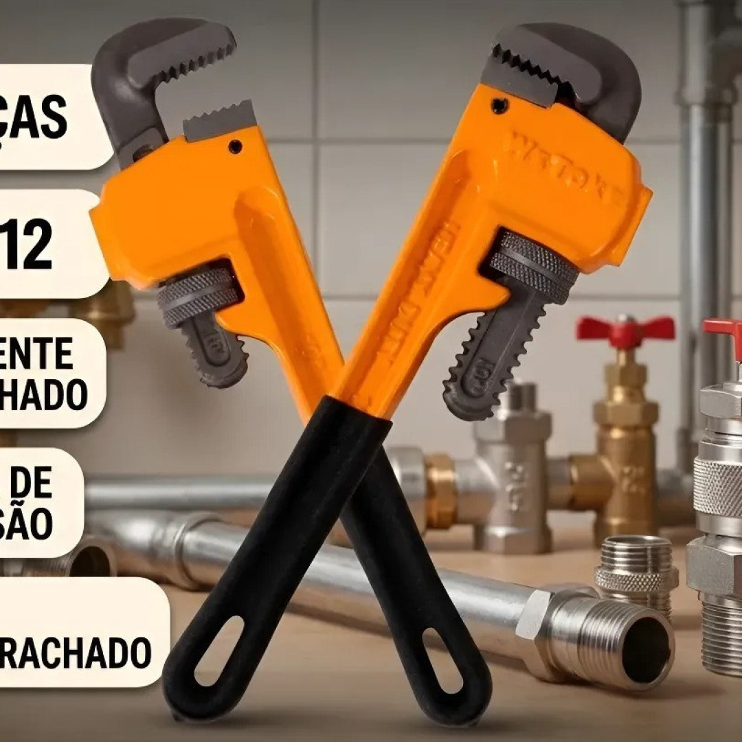 Kit 2 Chaves De Grifo 10 12 Polegadas Com Cabo Emborrachado Laranja