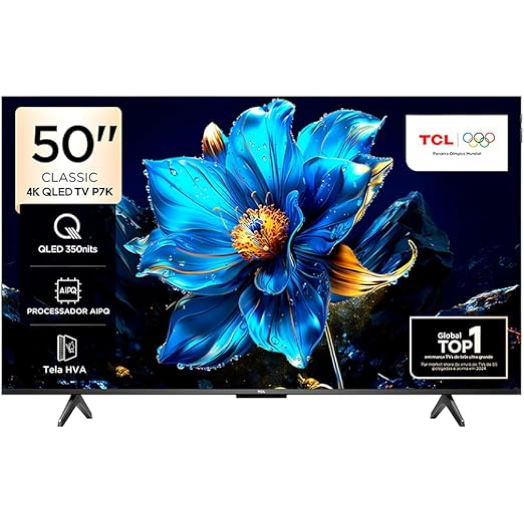 Smart TV 50" TCL 4K UHD QLED 50P7K Google TV AiPQ Google Assistente 3 HDMI