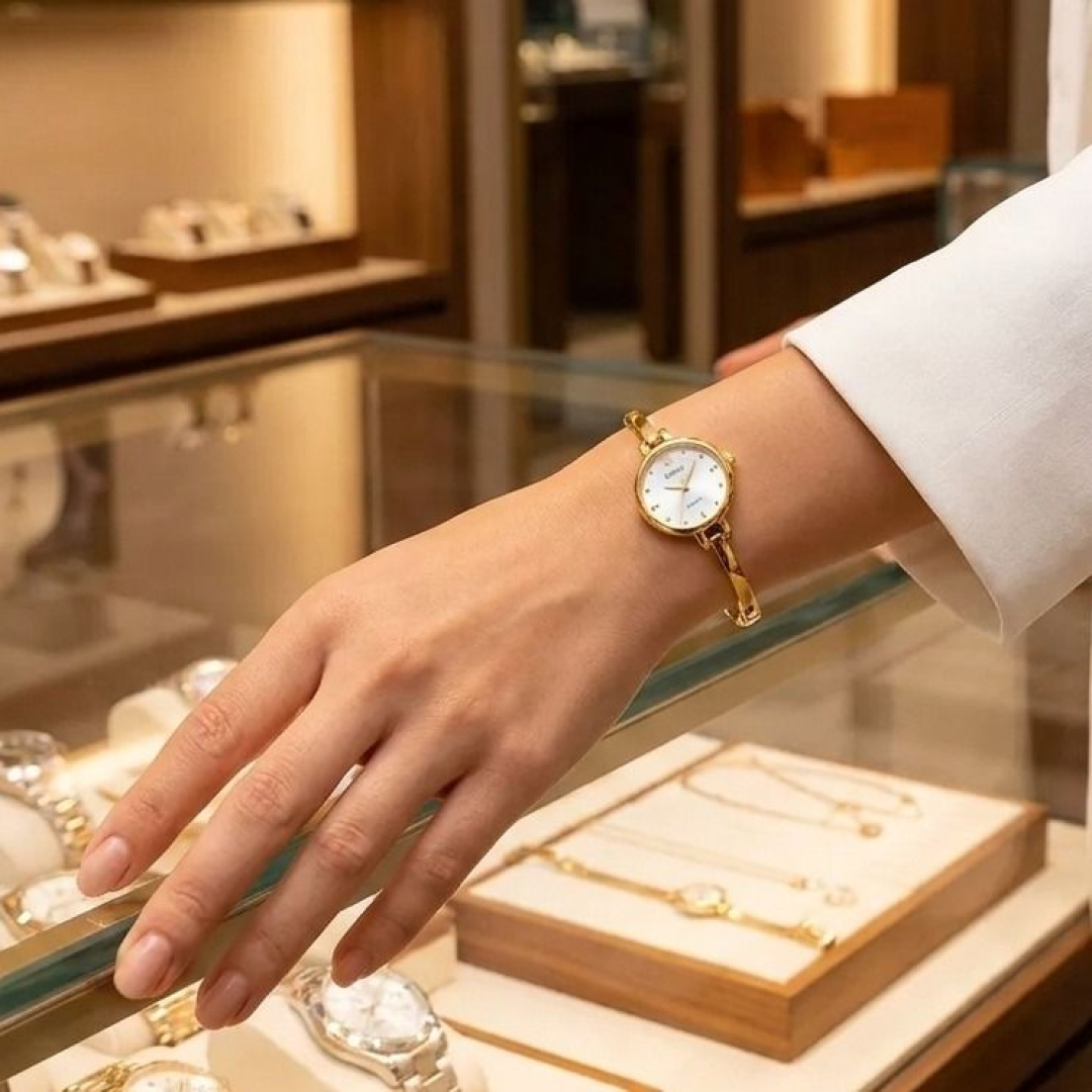 Relógio Feminino Bracelete Dourado Quartz Elegante