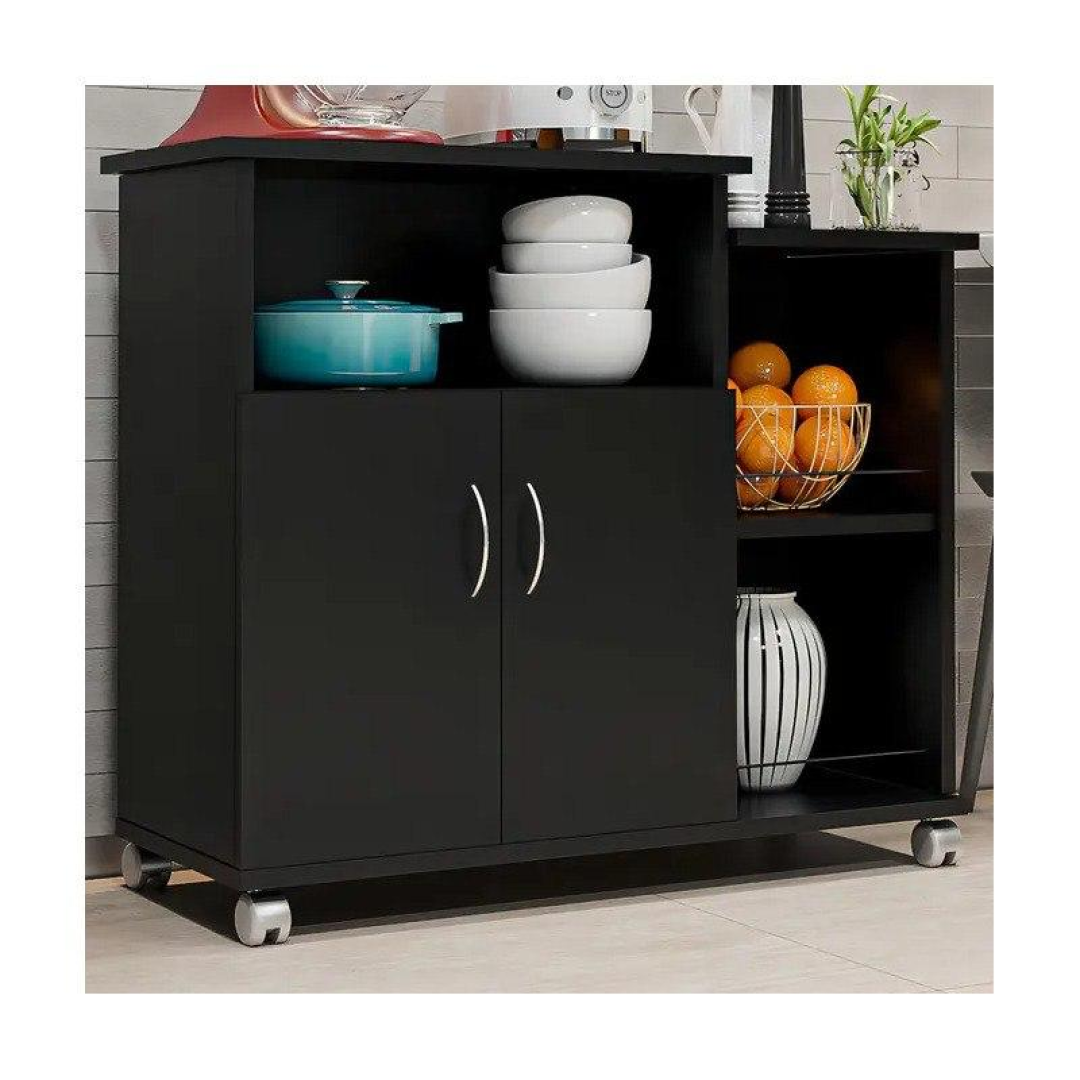 Fruteira Armário para Cozinha Balcão Para Cafeteira E Forno Cor Preto Nova Decor