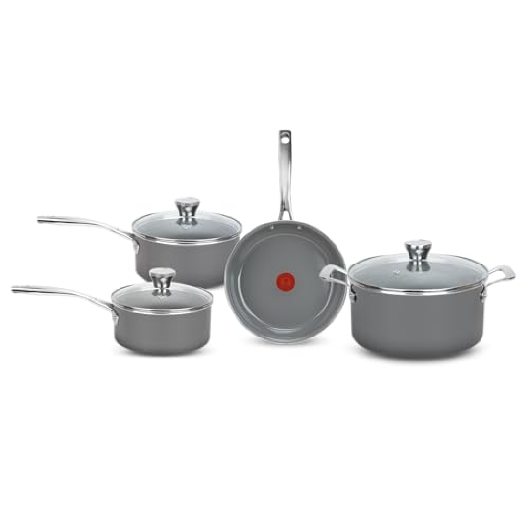 Jogo de Panelas Tefal Ceramic Vitality 4 Peças com Base de Indução, Cabos de Aço Inox, Revestimento Cerâmico e Tecnologia Thermo-Sinal®