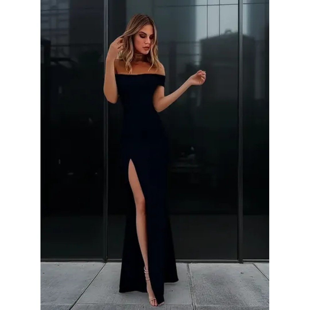 Vestidos Longo Madrinha Fenda Lateral Ombro Nu Frete Gratis