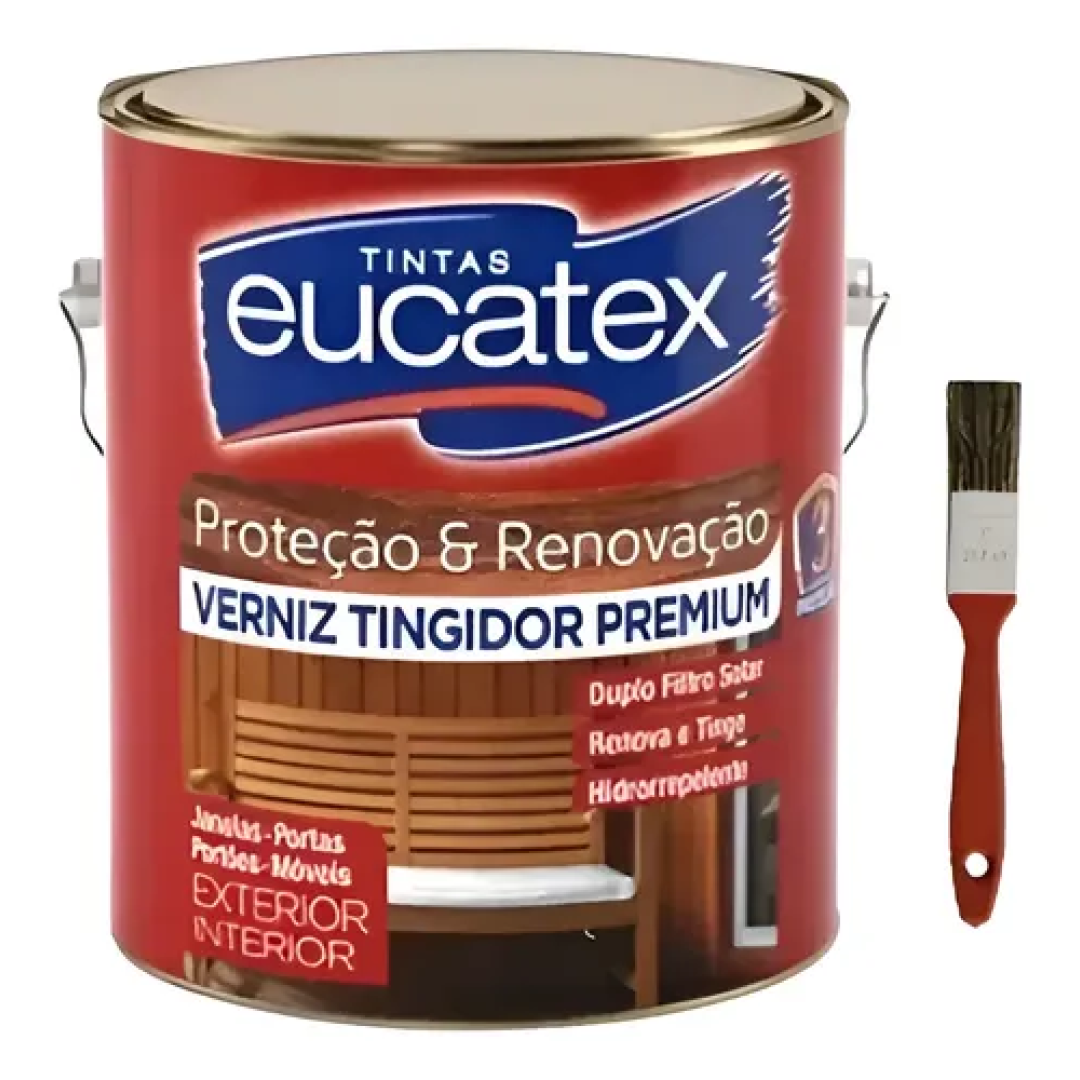 Verniz Eucatex 225ml Pequeno + Trincha Natural Brilhante