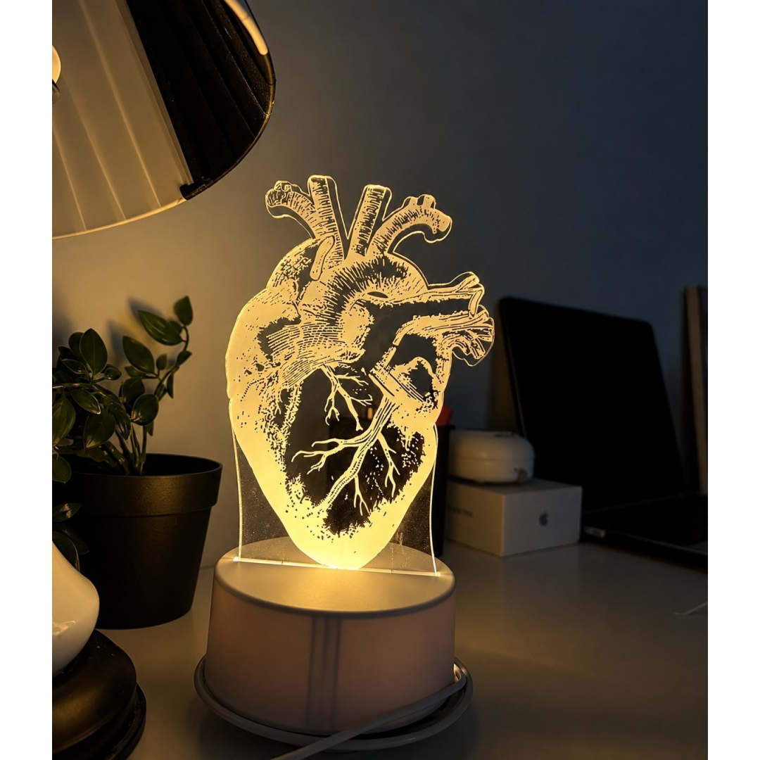 Luminária Led 3d Coração Preenchido - Abajur De Mesa Branco