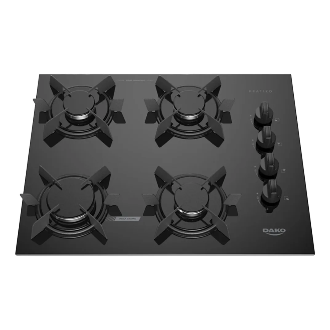Cooktop 4 Bocas Dako Pratiko Mesa Vidro A Gás Preto Preto
