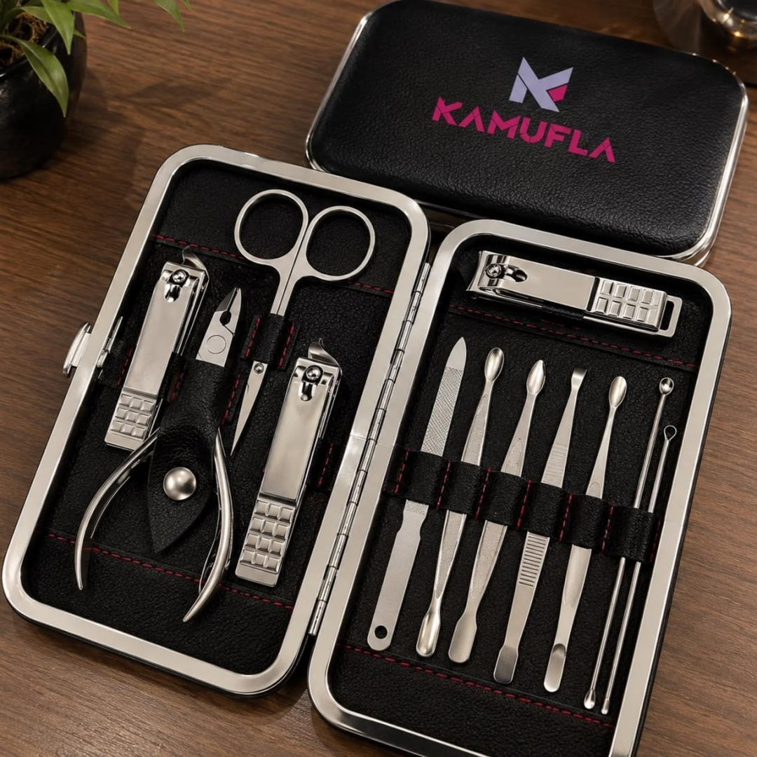Kit com 12 peças Cortador De Unha Portátil + Estojo Kamufla